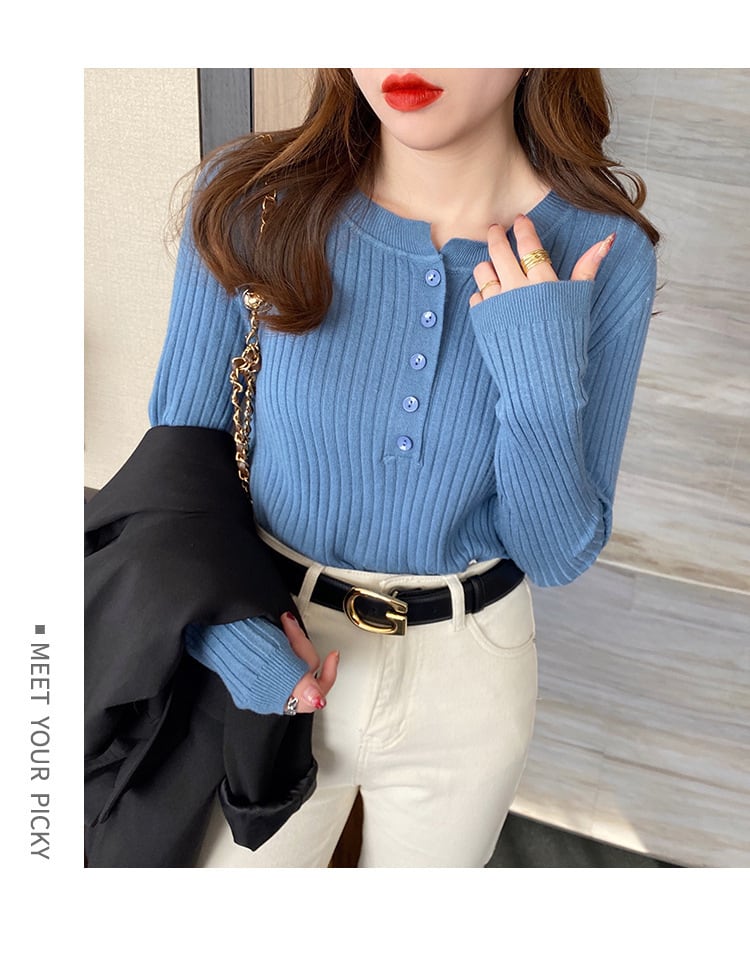 【tops】ボタンデザインニットトップス　M26440