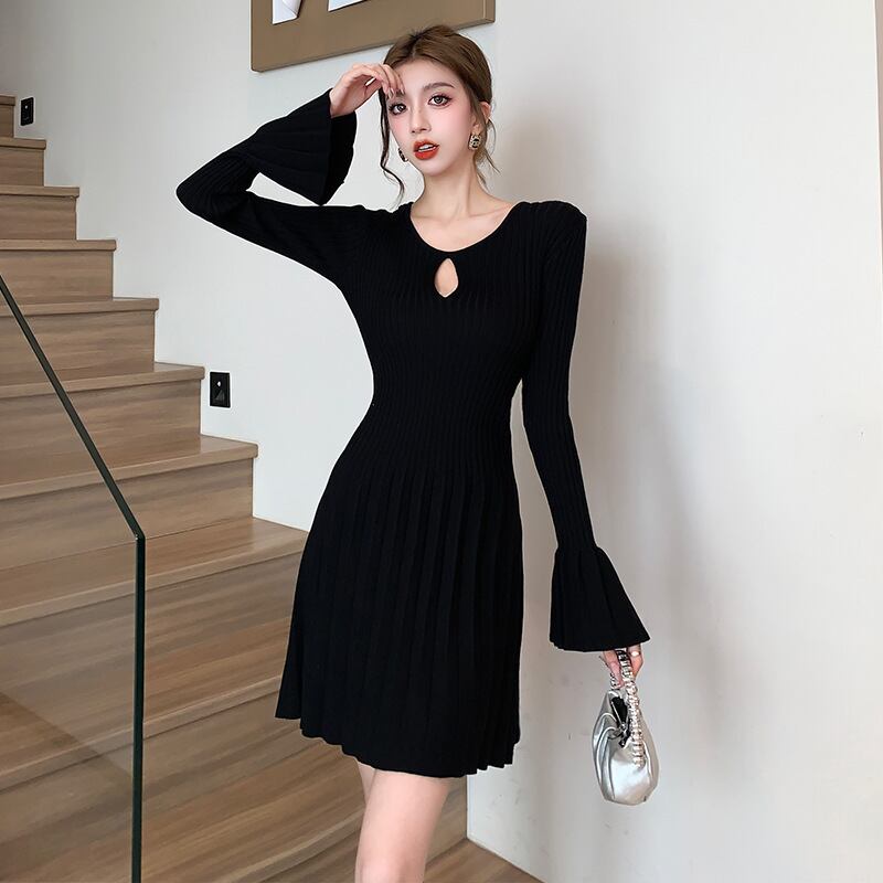 【dress】プリーツニットワンピース　M18856