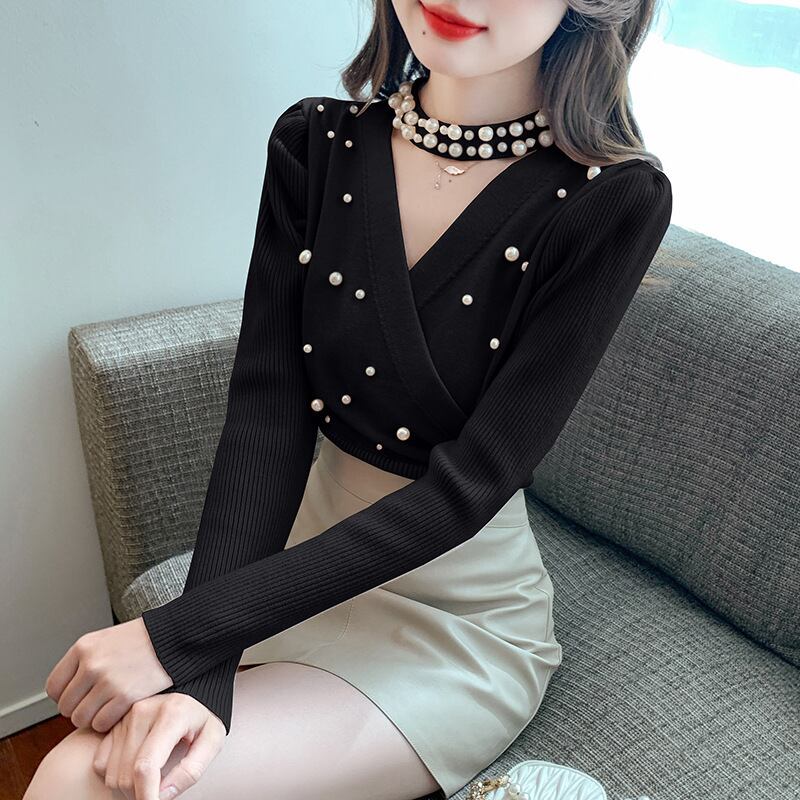 【tops】パールニットトップス　M19018