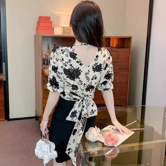 【tops】Vネック花柄ブラウスG20927