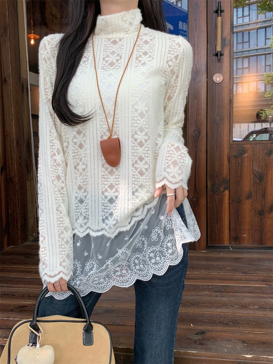 【tops】レース切り替ニットトップス　M27202