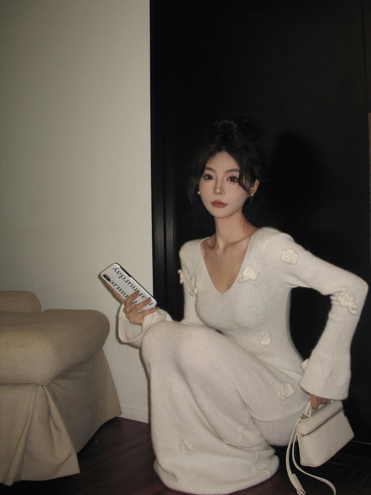 【dress】Vネックニットワンピース　M27999