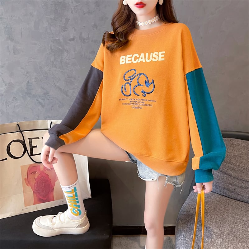 【tops】キュート長袖配色パーカーF6234