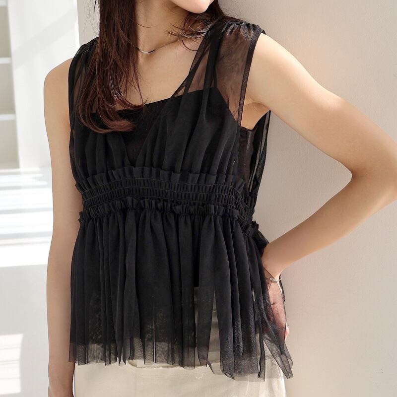 【tops】チュールノースリーブトップス　M29964