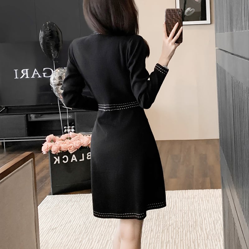 【dress】Vネックニットワンピース Q6810