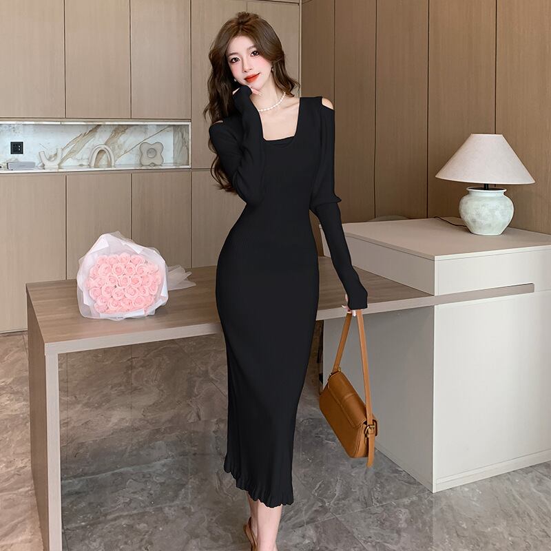 【dress】オフショルダーニットワンピース　M18813