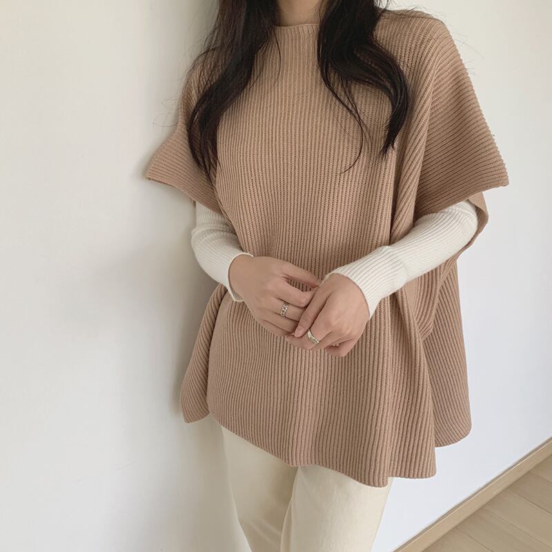 【tops】スリットケープニットジレ　M18411