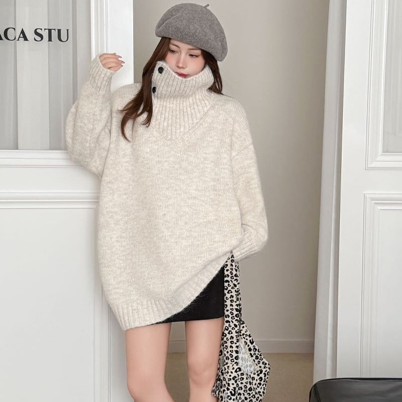 【tops】ハイネックニットトップス Q7252