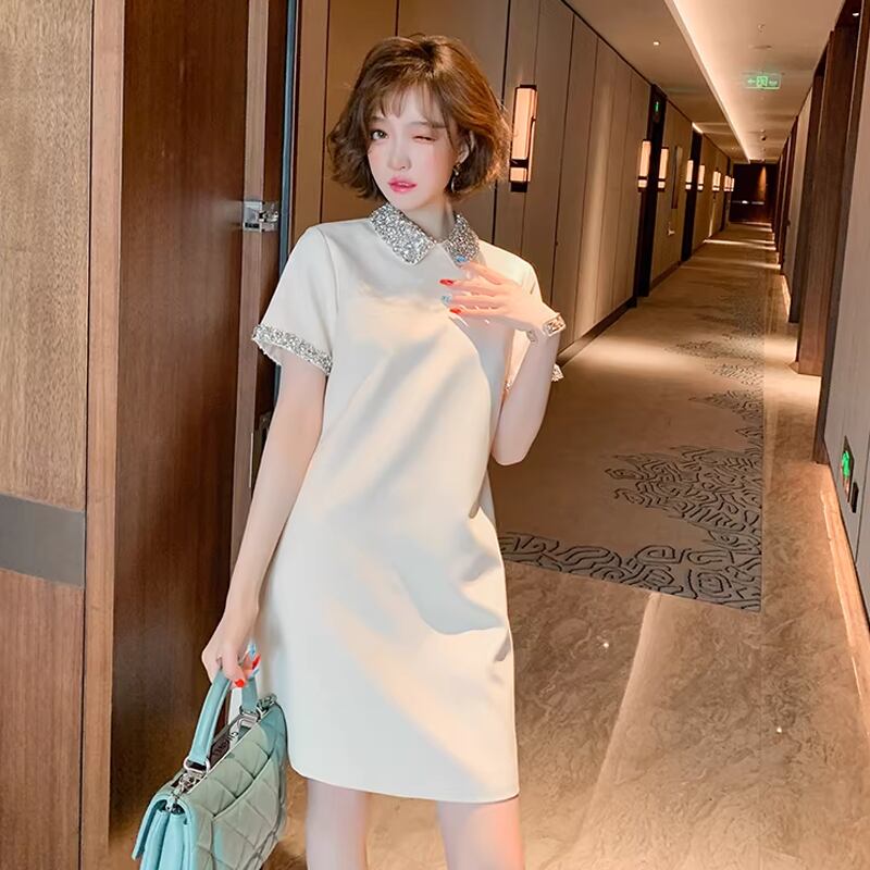 【dress】ラインストーン付きミニワンピース Q8435