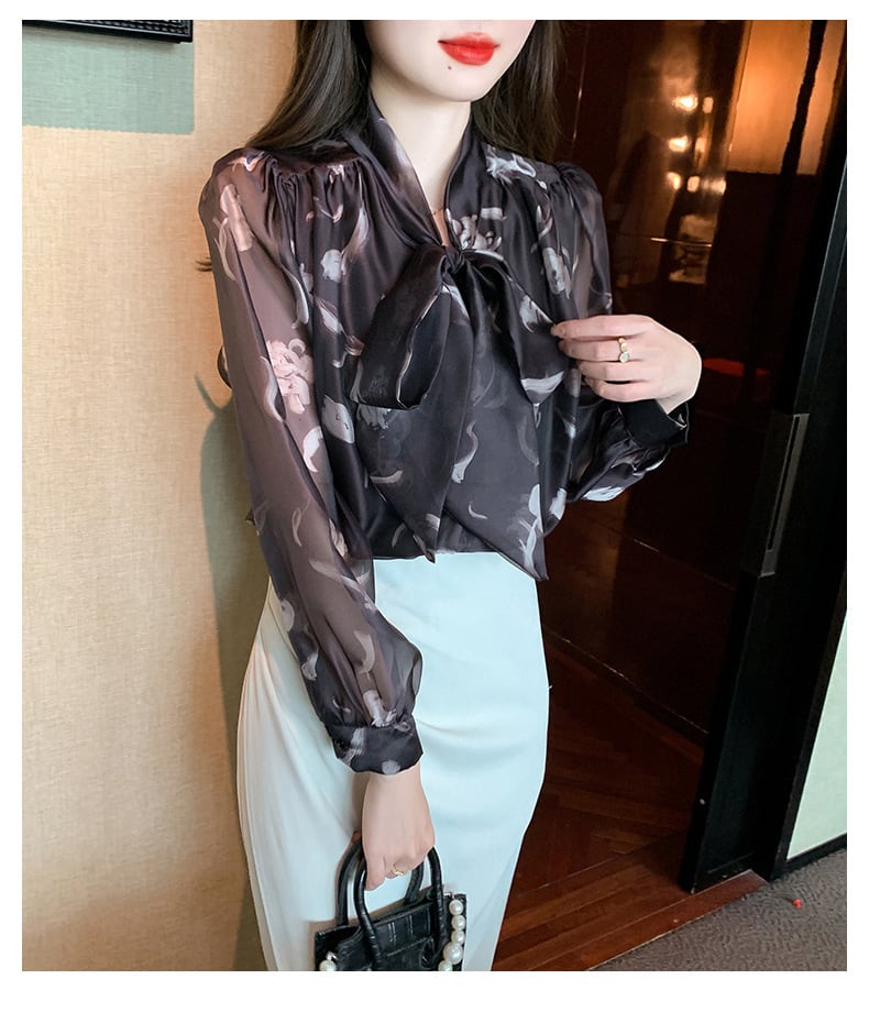 【tops】リボン付きシャツトップス　M28157