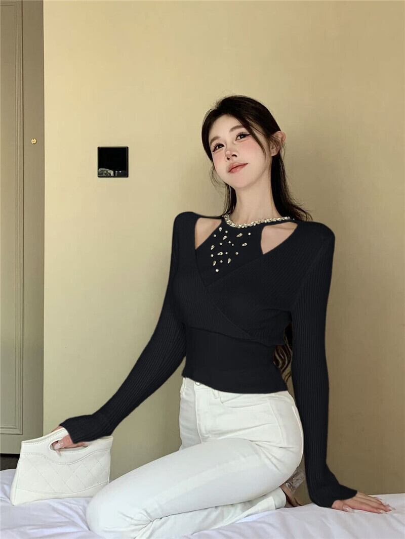 【tops】ビジューニットトップス　M28662