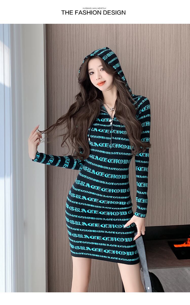 【dress】フード付きニットワンピース　M18862