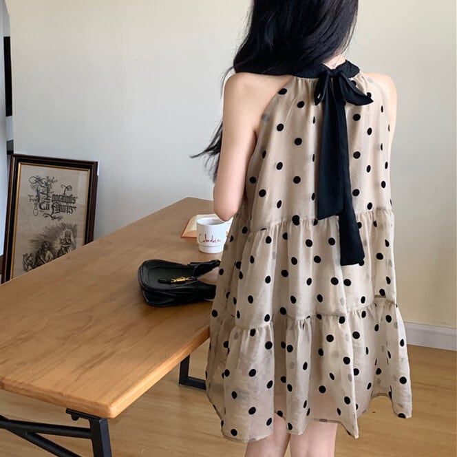 【dress】ノースリーブドット柄ワンピース　M24615