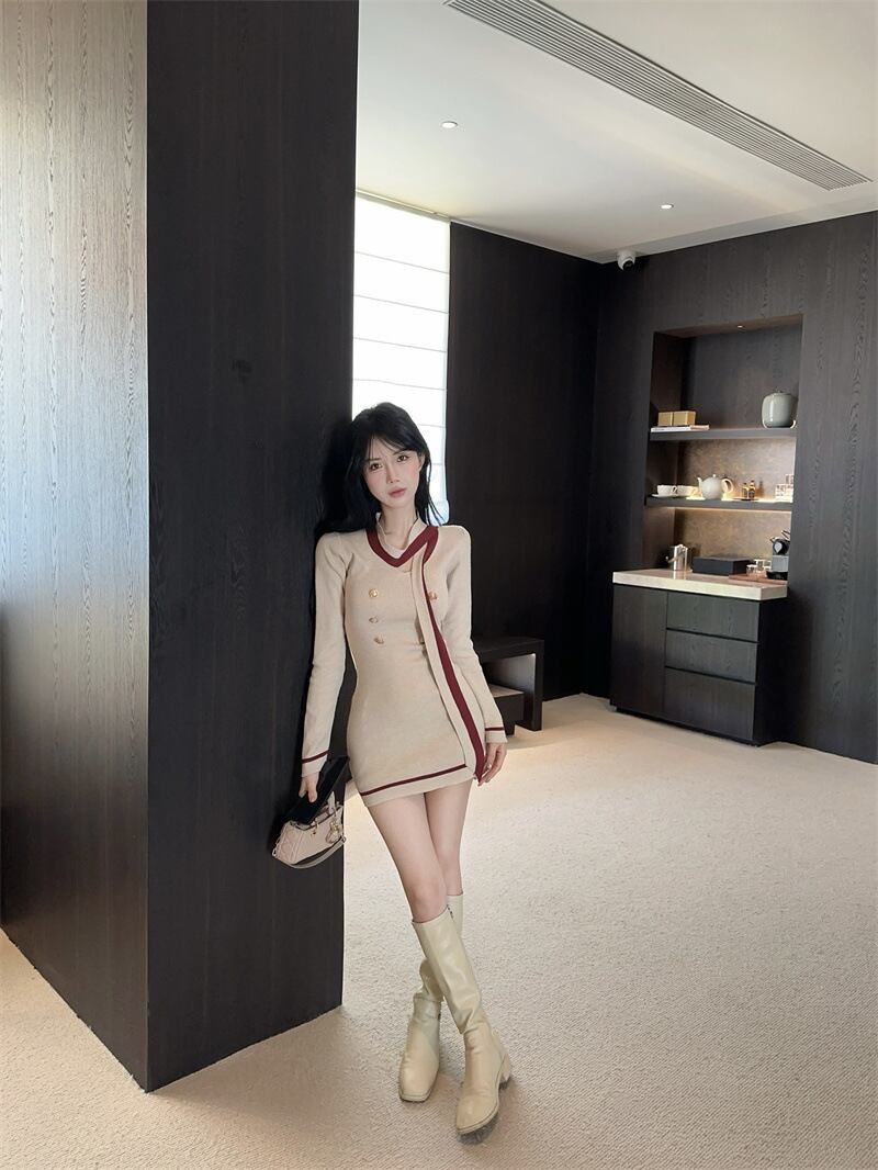 【dress】Vネックニットワンピース　M27288