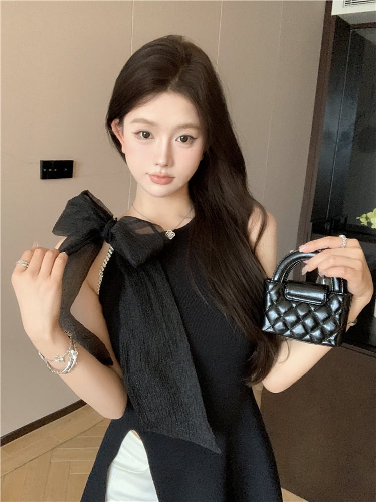 【tops】ノースリーブリボン付きトップス　M24344