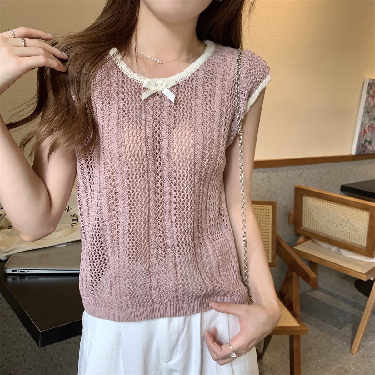 【tops】カットワークニットTシャツ　M24902