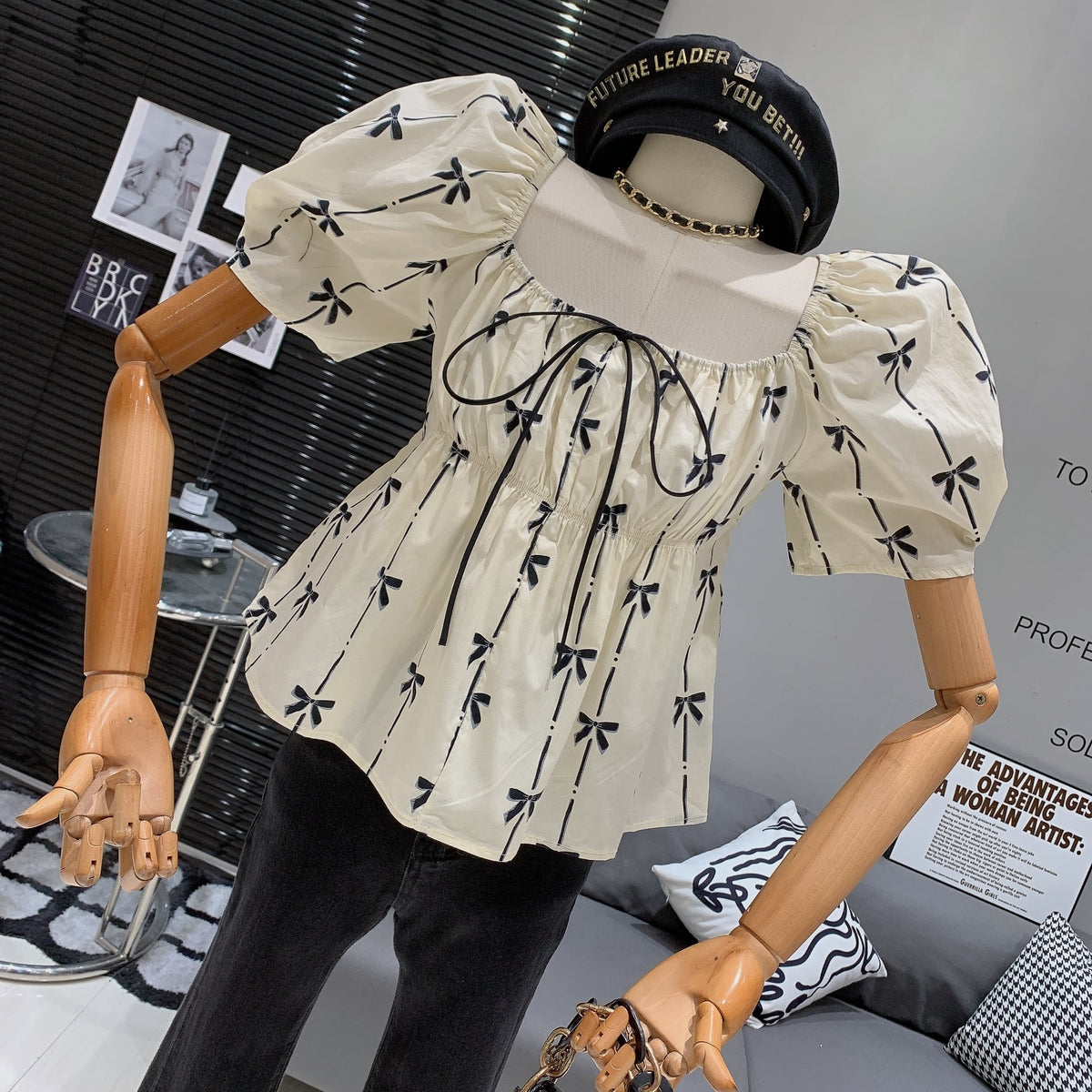 【tops】リボンプリントトップス　M25274