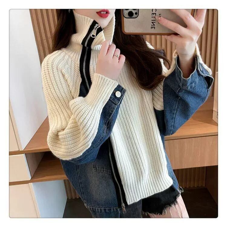 【outer】デニム切り替えニットカーデ　M29333