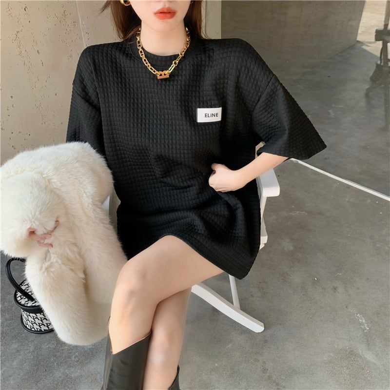 【tops】韓国ファッションINS風2色ラウンドネック半袖ゆったり着回しTシャツF0379