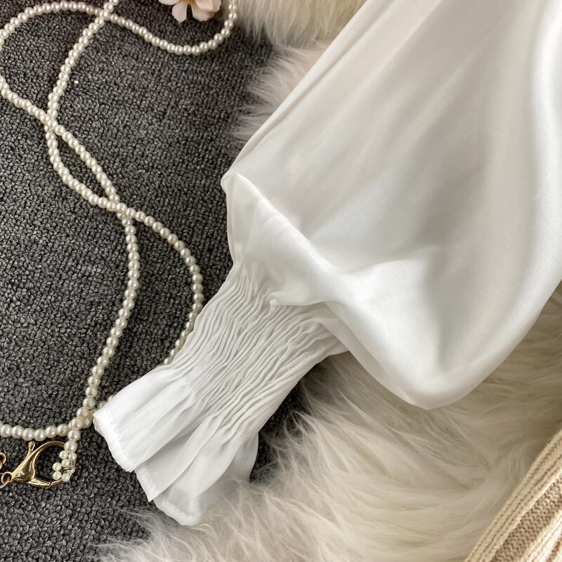 【set】好感度UP!気質満点レトロ韓国系着痩せニットベスト+シャツ２点セット G1682