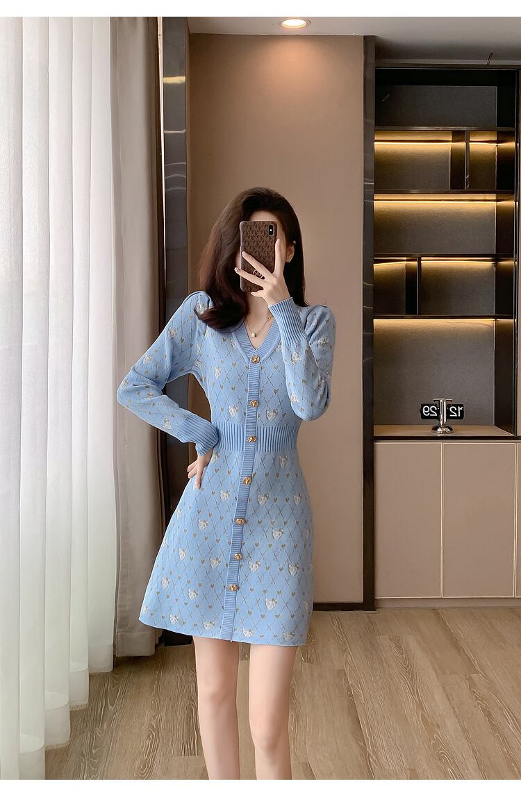 【dress】Vネックニットワンピース　M18605