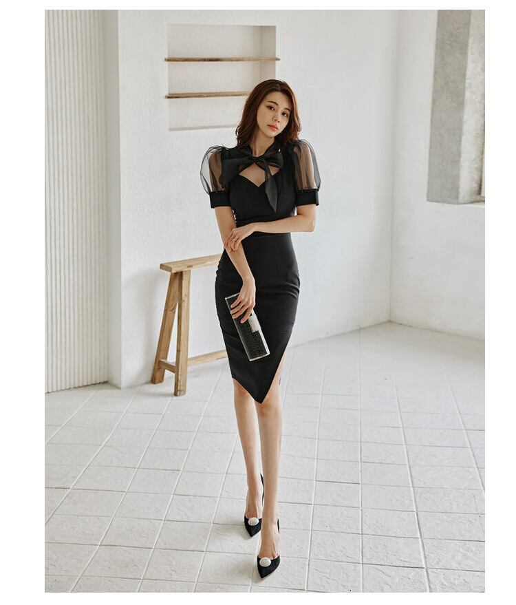 【dress】パフスリーブリボンスリットワンピース G21486