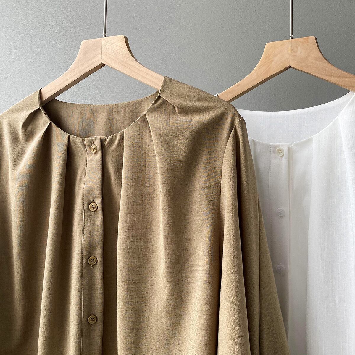 【tops】ランタンスリーブシャツブラウス　M29742
