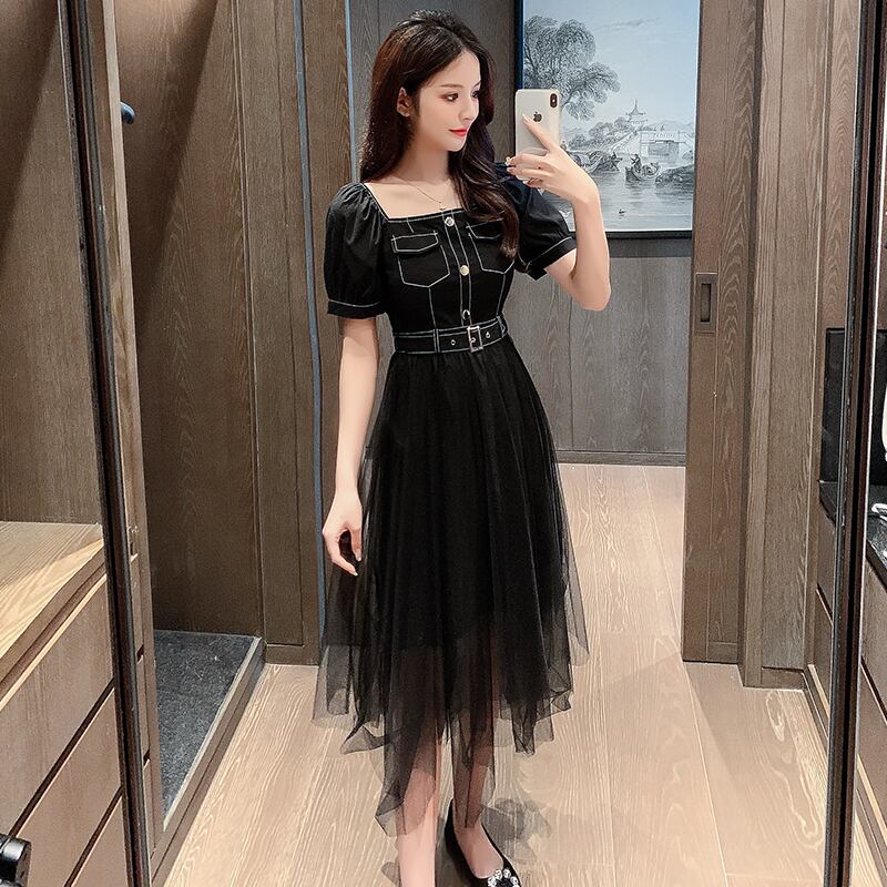 【dress】好感度UP!気質満点スクエアネック切り替えデザインワンピース