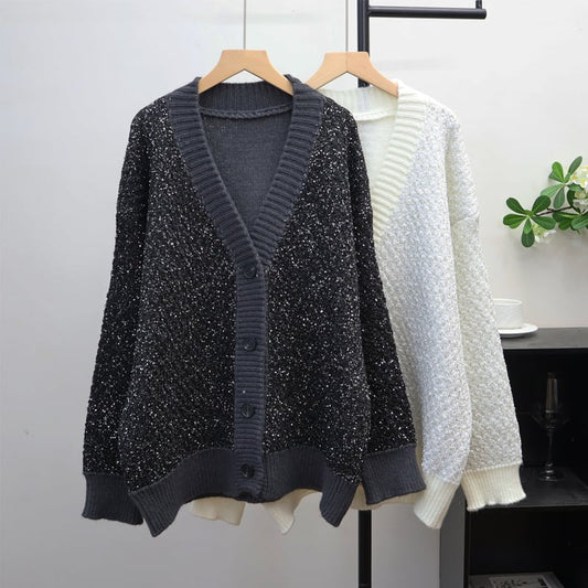 【outer】ラメ入りニットカーディガン Q7860