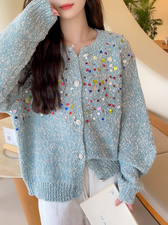 【outer】スパンコールニットカーデ　M26288