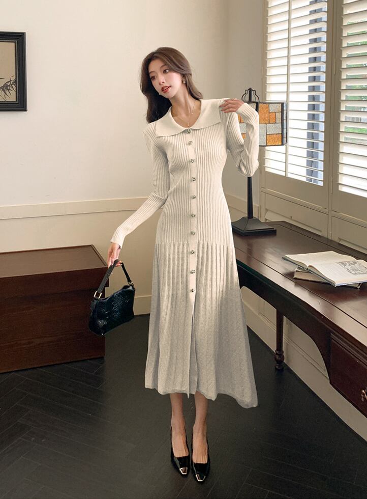 【dress】ニットプリーツワンピース Q7409