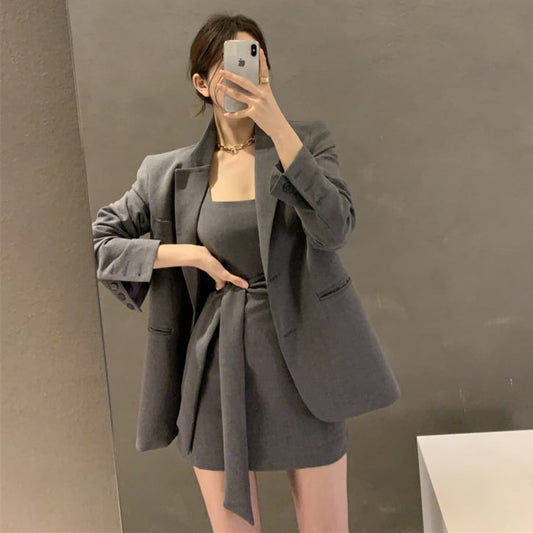 【set】長袖スーツアウター+ワンピースセットアップG19696