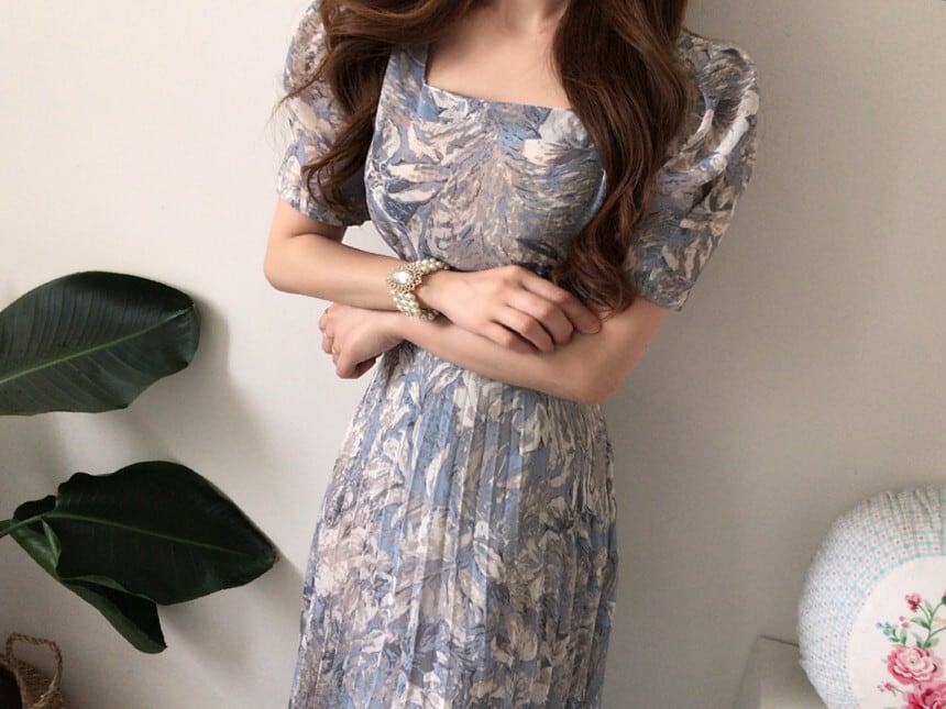 【dress】エレガント!気質満点レトロ韓流スタイルスクエアネックワンピース G6762