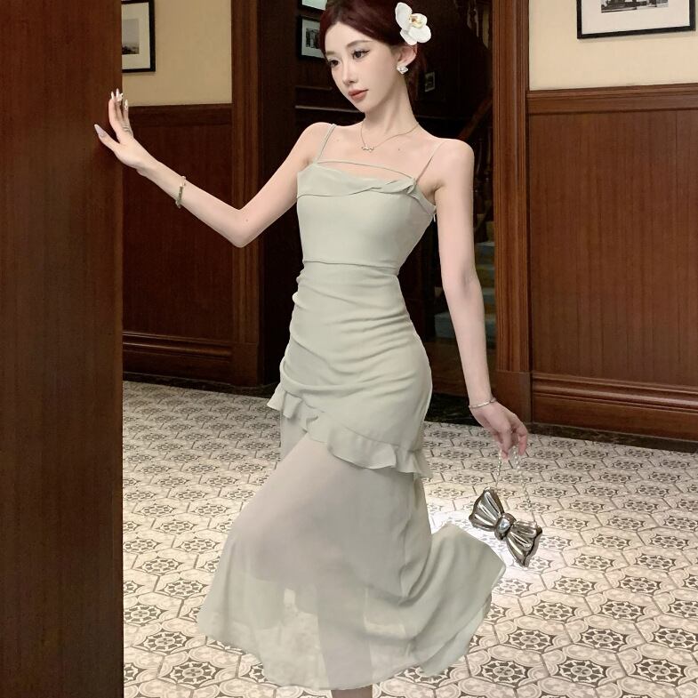 【dress】フリルスリットキャミワンピースG21364