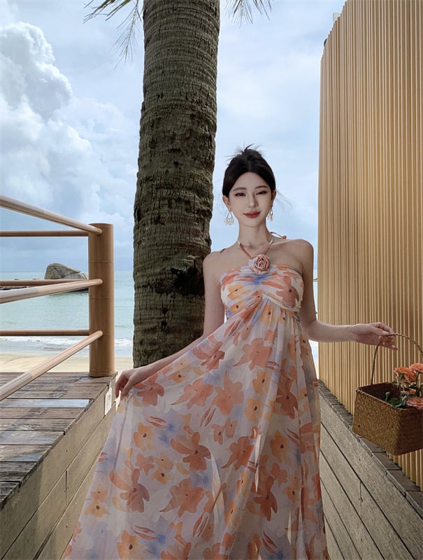 【dress】花柄ホルターネックワンピース　M25300
