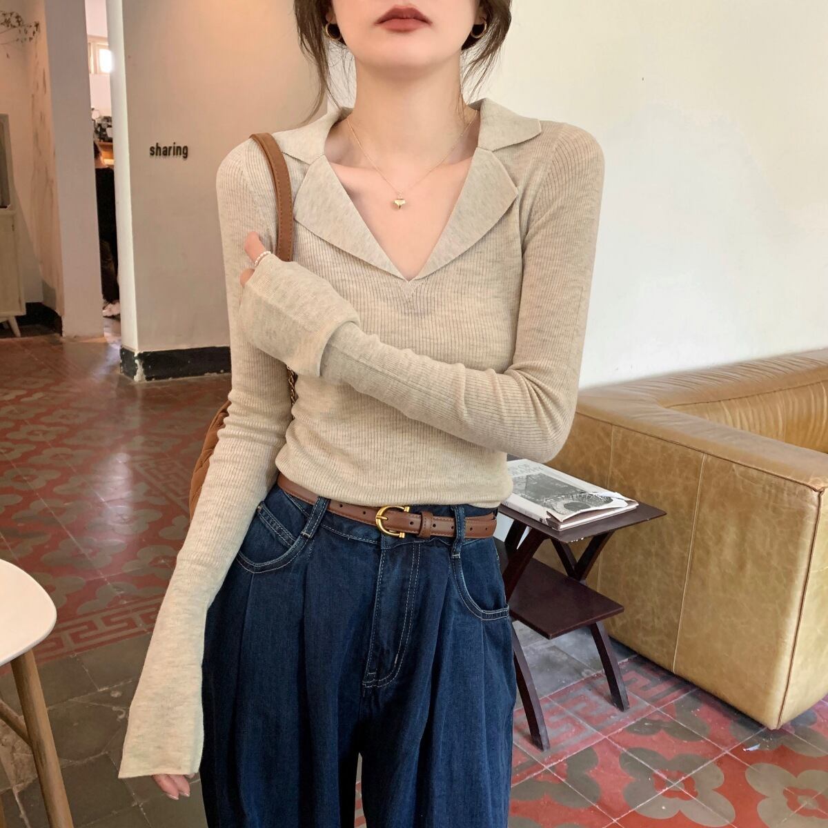 【tops】POLOネックニットトップス　M18950