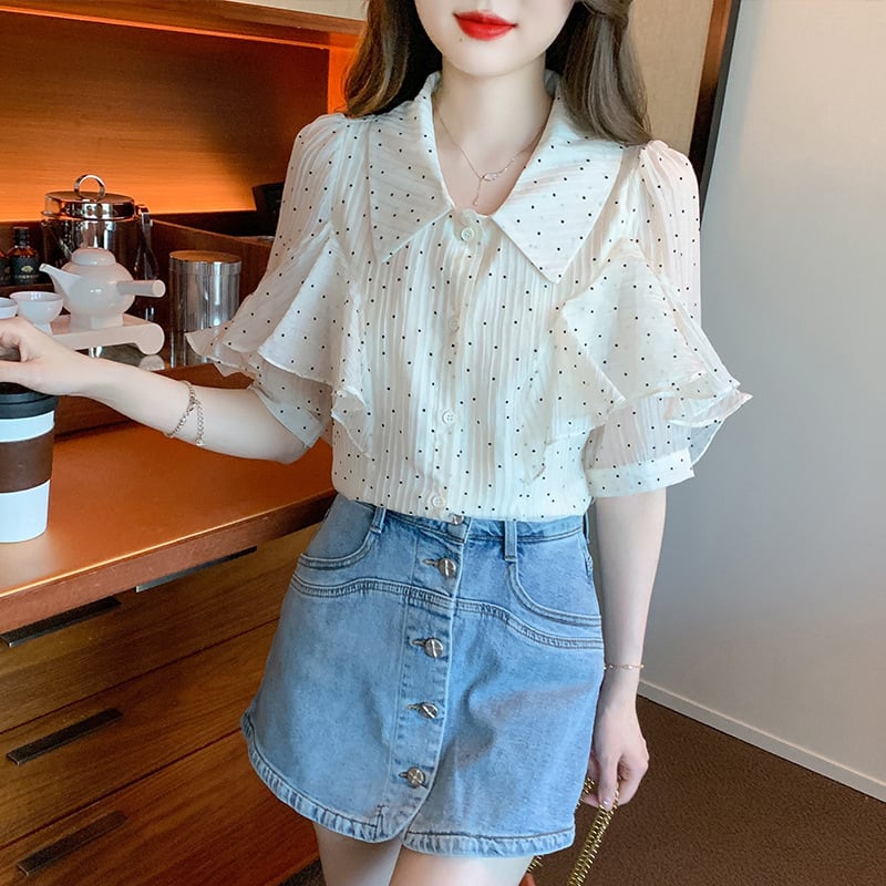 【tops】パフスリーブドット柄ブラウスG21556