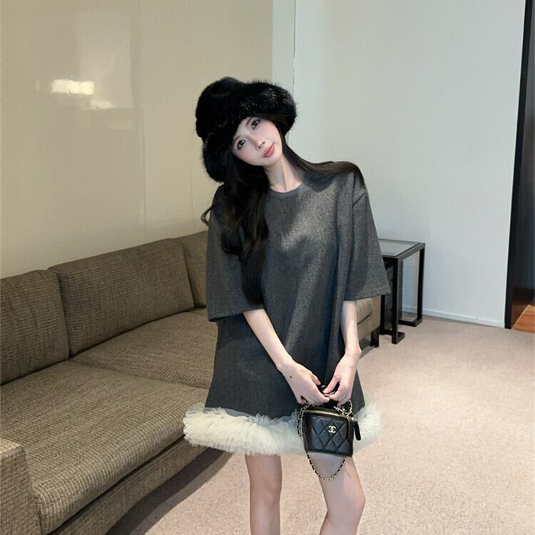 【dress】裹起毛レースドッキングワンピース　M28775