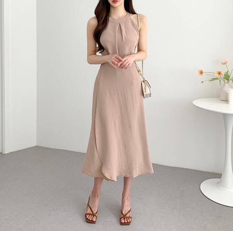 【set】ラウンドネック無地タンクトップ+スカート通勤日常セットアップF5158