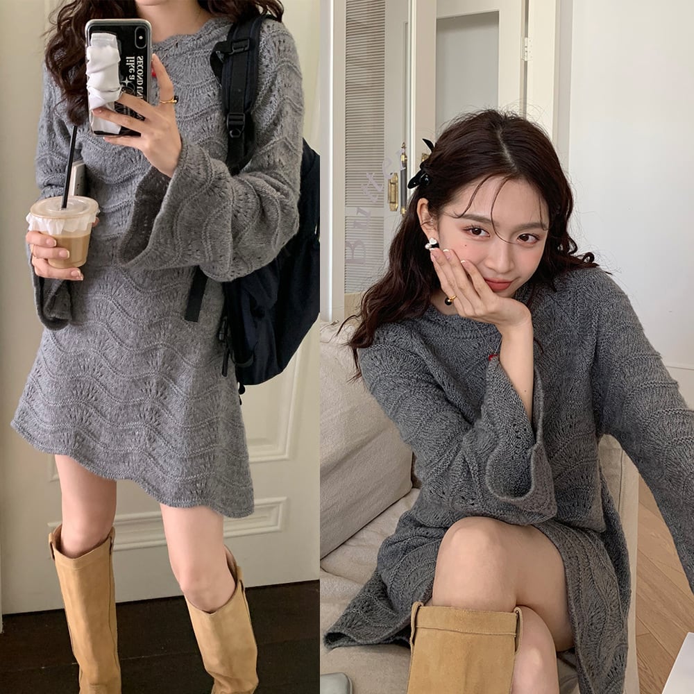 【dress】カットワークニットワンピース　M25591