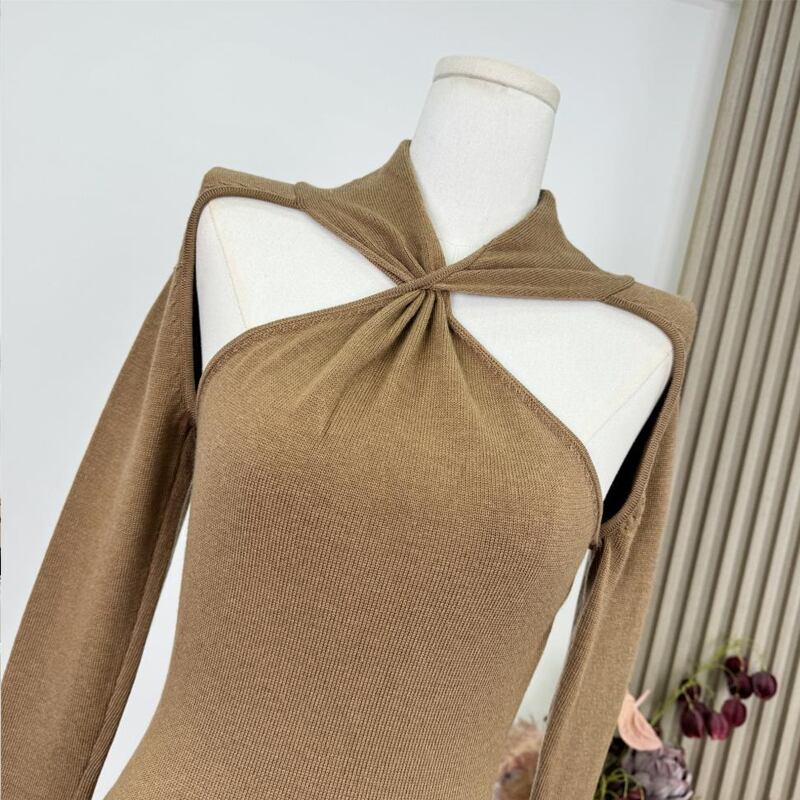 【dress】クロスネックニットワンピース Q7586