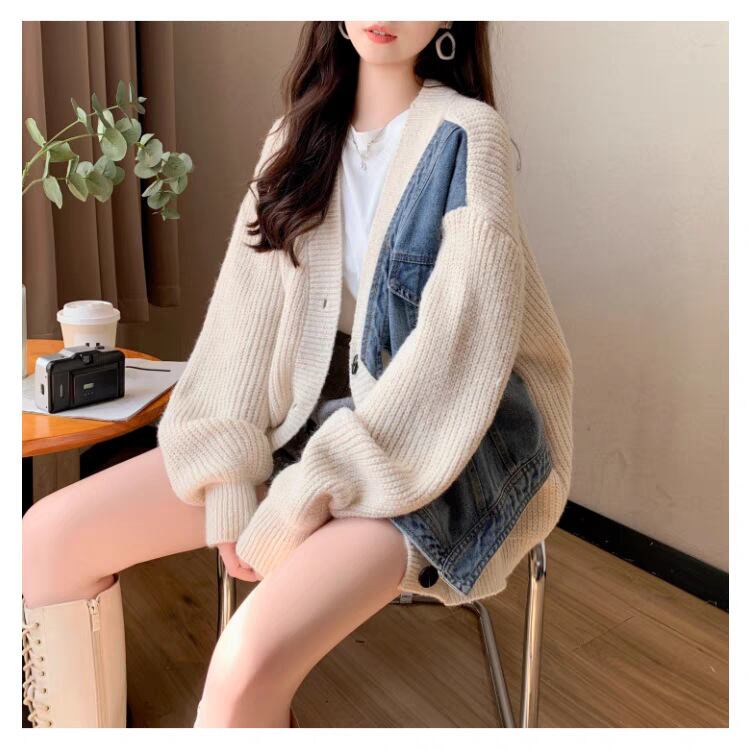【outer】デニム切り替えニットカーデ　M29328