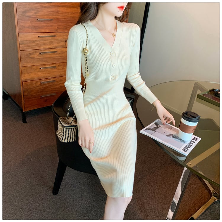 【dress】Vネックニットワンピース　M28210