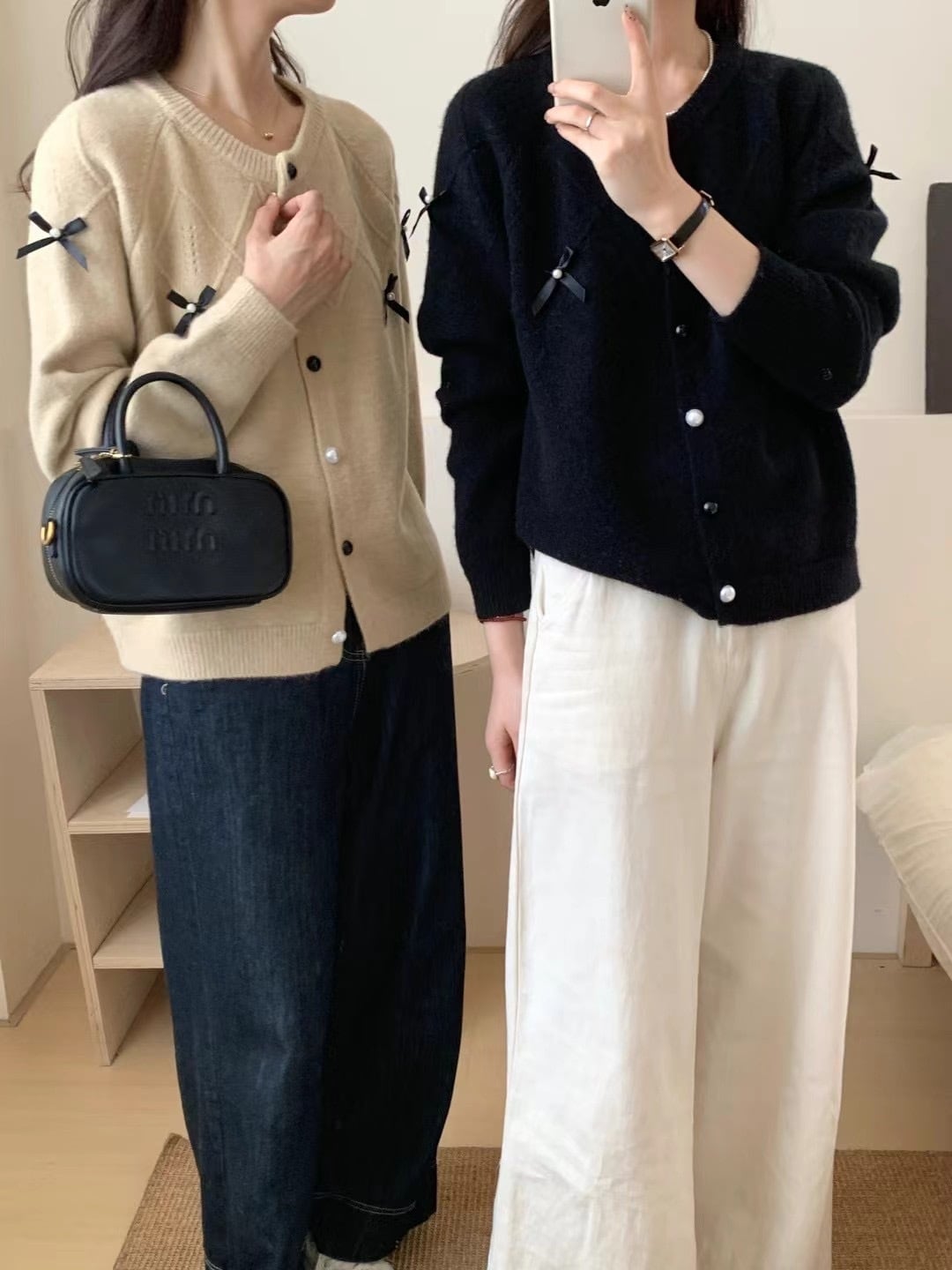 【outer】リボン付きニットカーデ　M25924