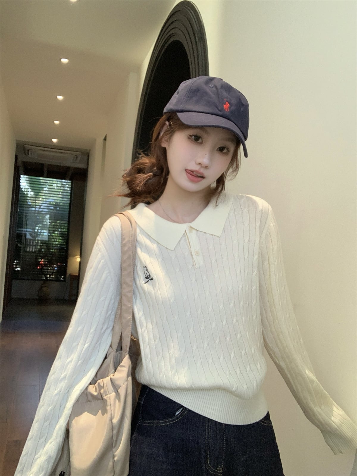 【tops】折り襟ニットセーター　M27358