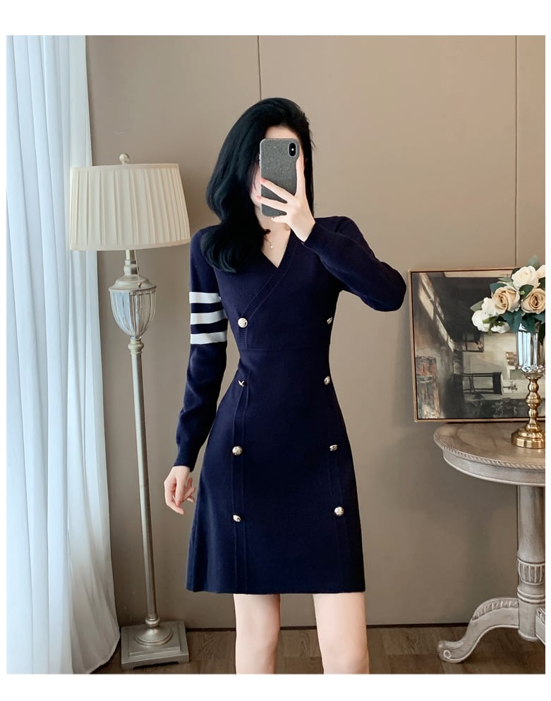 【dress】ダブルボタンニットワンピース　M25366