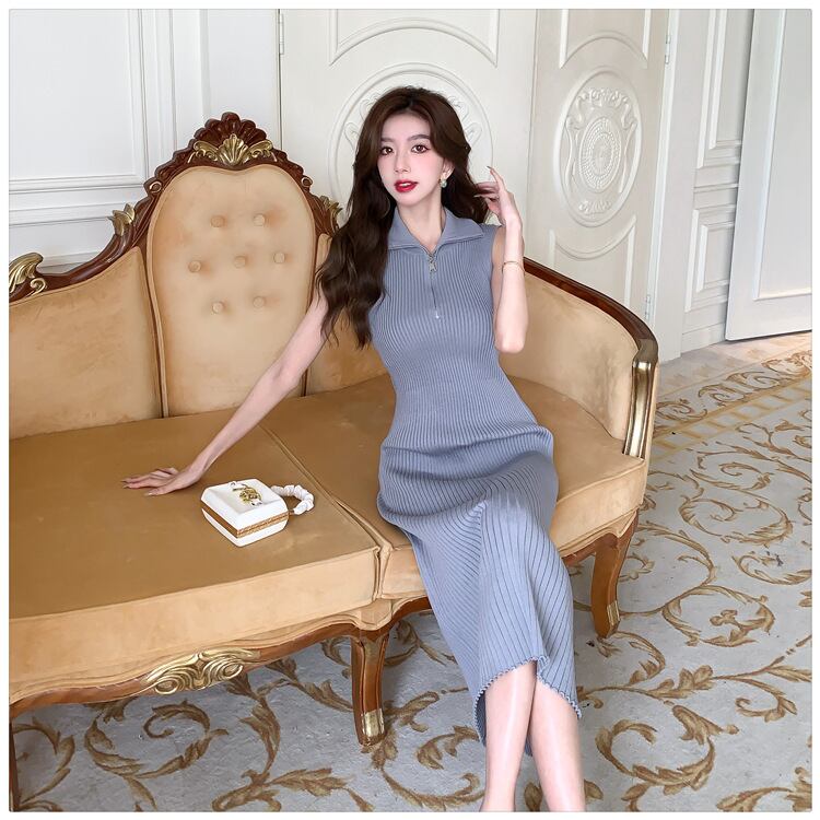 【dress】ファスナーノースリーブニットワンピース G21122