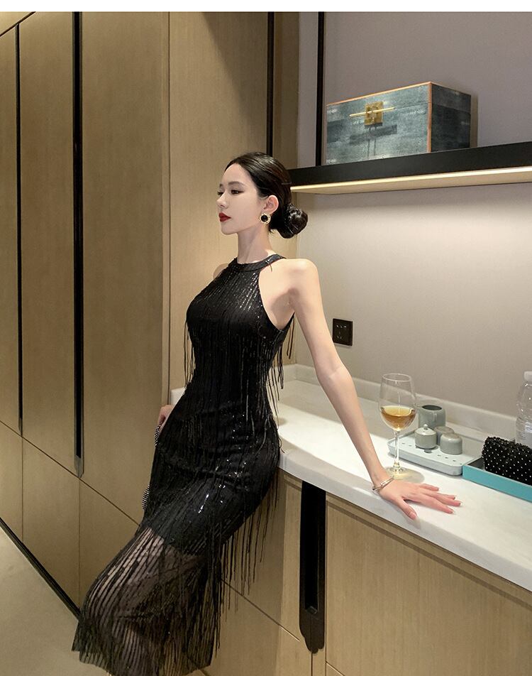 【dress】フリンジノースリーブワンピースG20388