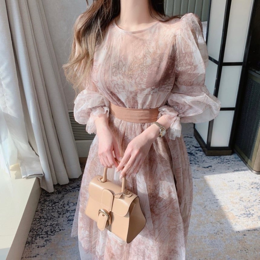【dress】パフスリーブチュールワンピース　M30144