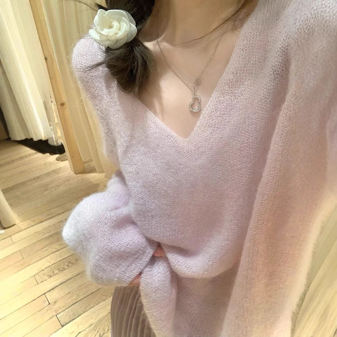 【set】Vネックニットセーター×スカートセット　M27987